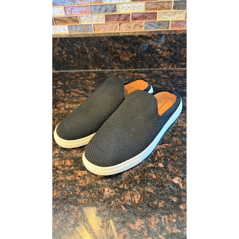 Lucky Brand Larlan Mule Sneakers Women 10 Black Knit Slip On Shoes